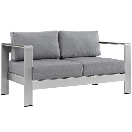 MODWAY Shore Outdoor Patio Aluminum Loveseat, Silver and Gray EEI-2267-SLV-GRY